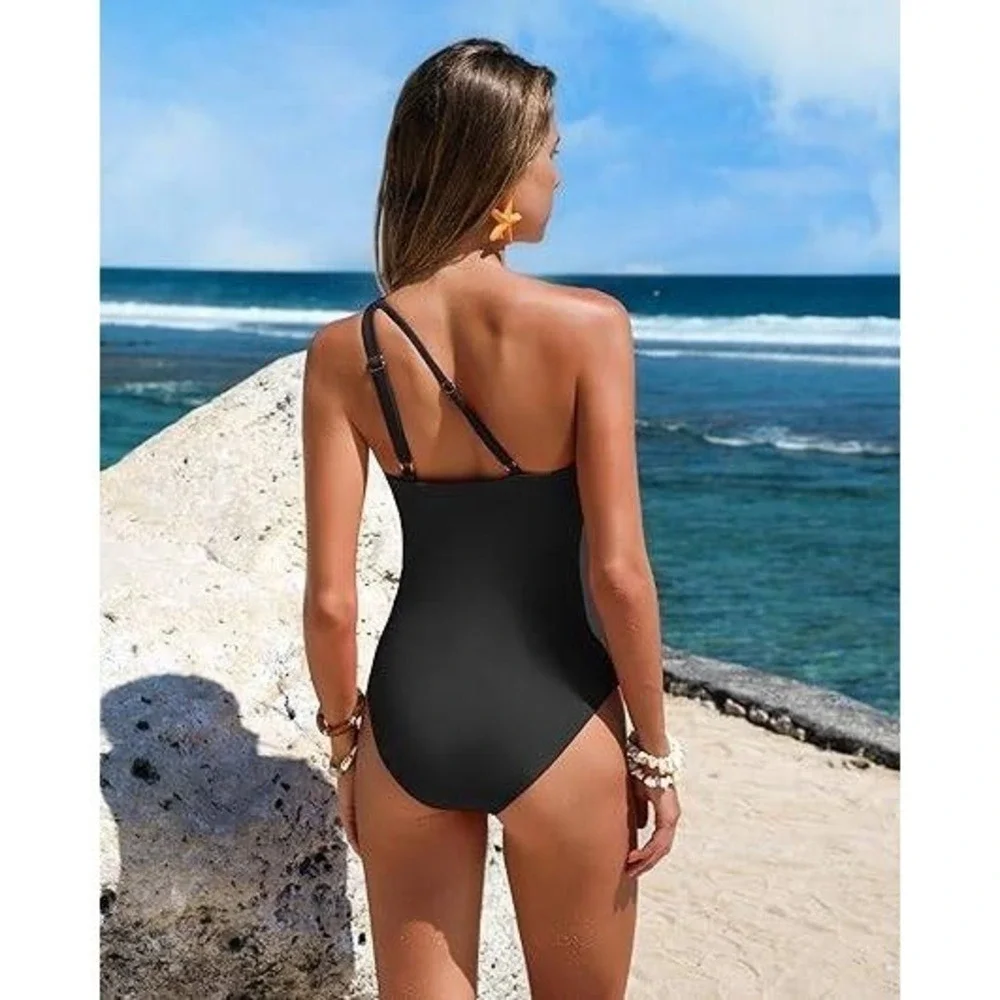 Holipick One Piece Swimsuit Black One Shoulder Tummy Control‎ Women's Large NWT